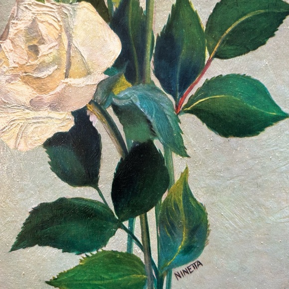 VINTAGE 1960’S FLORAL ROSES LITHO ART PRINT SIGNED BY NINETTA 12”x24” - Picture 4 of 7